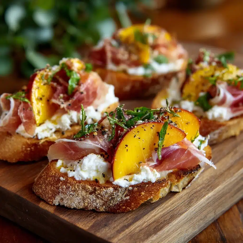 Cheesy Burrata Crostini with Prosciutto and Peaches Recipe - Recipe Image