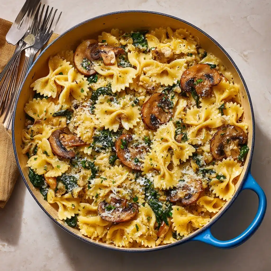 Parmesan Spinach Mushroom Pasta Skillet Recipe - Recipe Image
