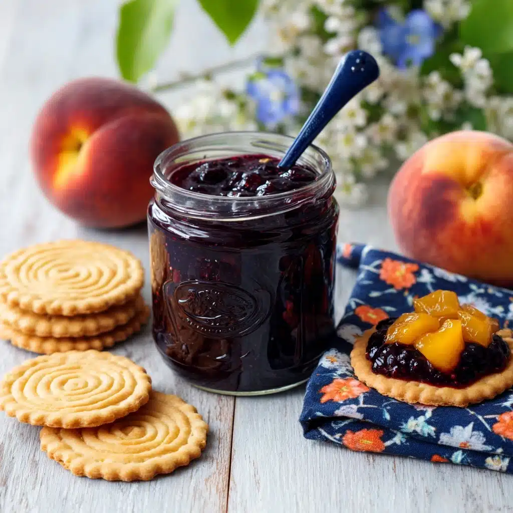Enjoy the flavor of Ripe peaches and delicious blackberries all year long! Great on crackers, toast and  vanilla ice cream Recipe - Recipe Image