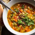Mediterranean White Bean Soup with Spinach and Fresh Herbs Recipe