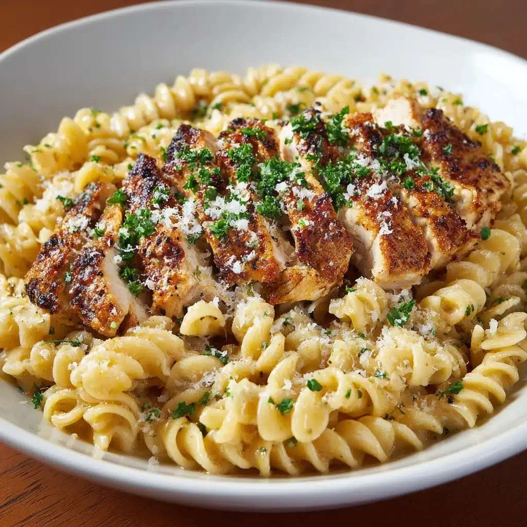 Creamy Garlic Parmesan Chicken with Cheesy Twisted Pasta Recipe - Recipe Image