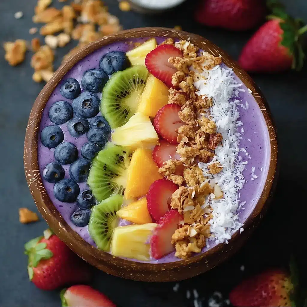 Rainbow Smoothie Bowls Topped With Fresh Fruit & Granola Recipe - Recipe Image