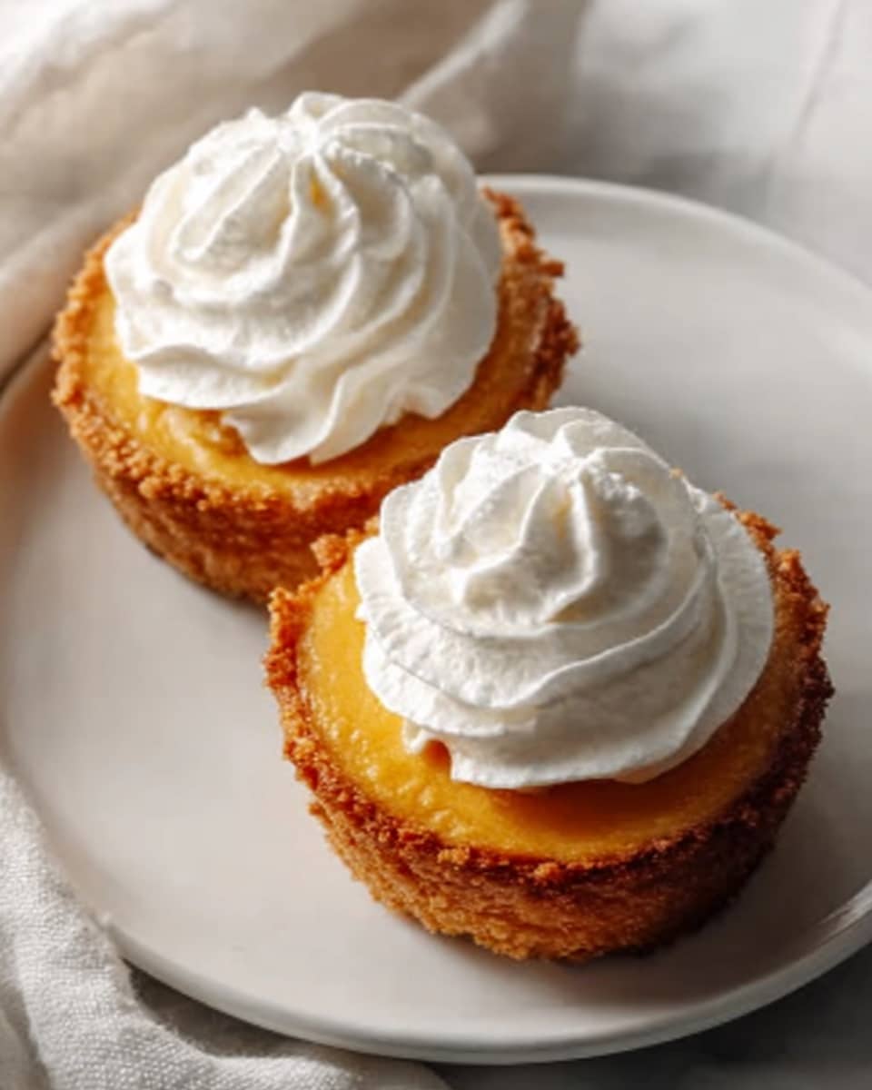 Two cupcakes sit side by side on a white round plate, placed on a white marbled surface partially covered by a light beige cloth. Each cupcake has a golden brown base with a slightly textured top edge. On top of each base is a thick creamy layer of orange frosting, smooth and bright, resembling pumpkin or sweet potato. The frosting is topped with a generous swirl of white whipped cream, light and fluffy with soft peaks. The lighting highlights the cupcakes' warm colors and soft textures, making them look fresh and inviting. Photo taken with an iphone --ar 4:5 --v 7