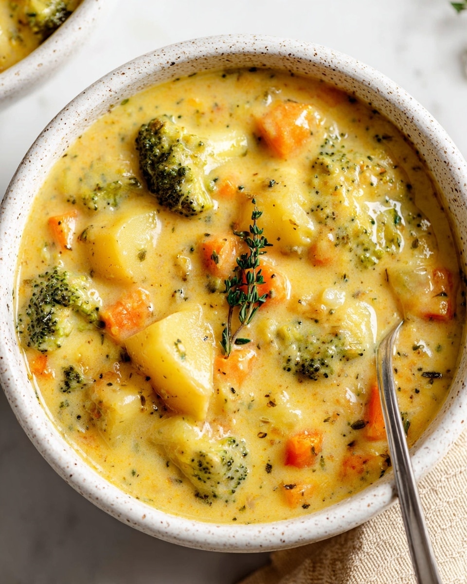 A close-up view of a spoon with thick yellow soup filled with small chunks of orange carrots, green vegetables, and pale potato pieces, held over a large white cooking pot containing the same soup with a creamy and chunky texture, sitting on a white marbled surface with a white cloth partially visible. photo taken with an iphone --ar 4:5 --v 7
