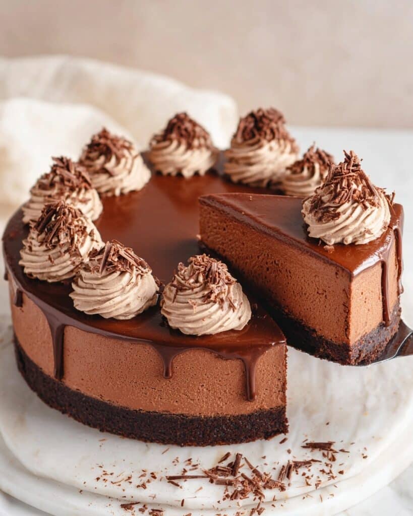 Chocolate Cheesecake with Ganache and Chocolate Whipped Cream Recipe