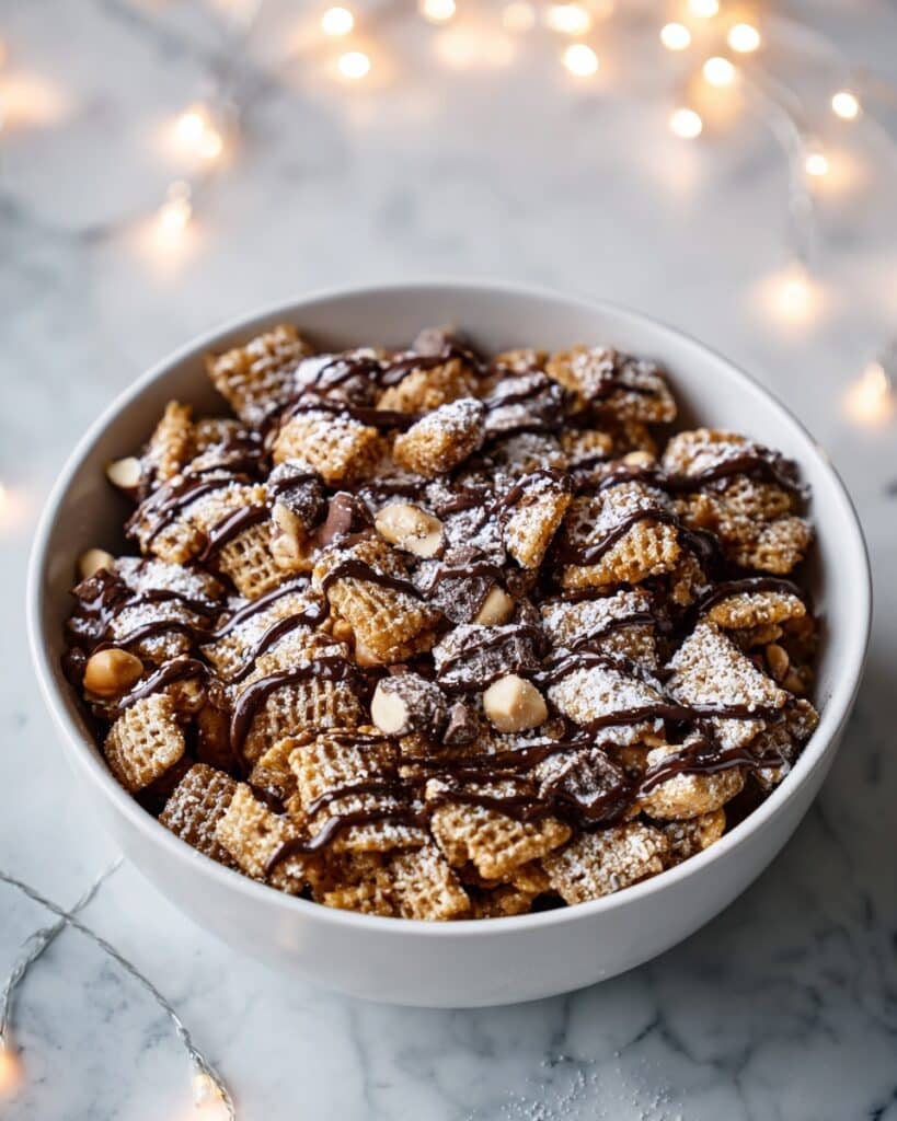 Reindeer Chow: Festive Chocolate Peanut Butter Snack Mix Recipe