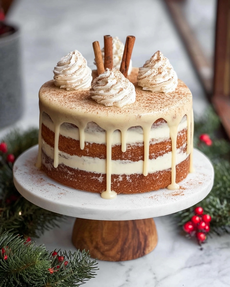 A slice of three-layer light brown cake with visible crumb texture sits on a white plate. Each cake layer is separated by a thin layer of smooth white frosting, with an outer coat of the same frosting covering the sides and top. A small gold fork rests on the plate next to the cake slice. The scene is set against a soft green blurred background and a white marbled table surface. photo taken with an iphone --ar 4:5 --v 7