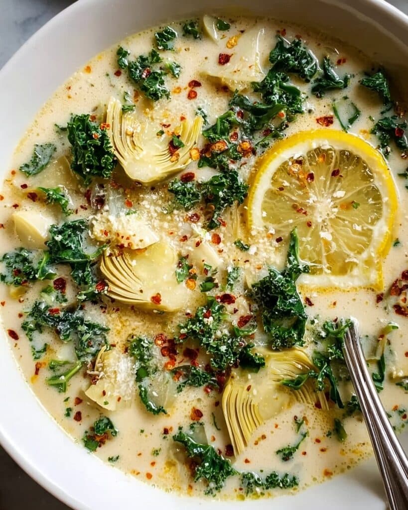 Lemony Tuscan Artichoke Soup Recipe