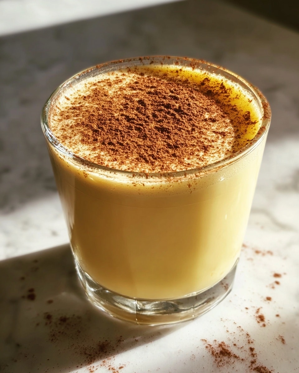 A close-up view of a clear textured glass filled with a creamy light brown drink, topped with a thick layer of white froth sprinkled evenly with fine dark brown powder, sitting on a white marbled surface with natural light casting soft shadows around the glass, photo taken with an iphone --ar 4:5 --v 7