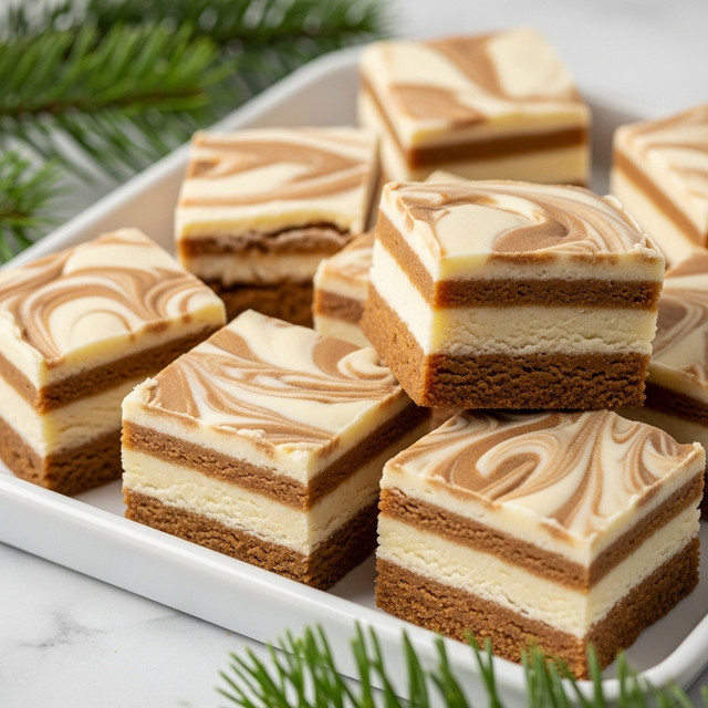 Several square pieces of layered fudge are arranged overlapping in a white rectangular tray. Each piece has two visible layers with smooth creamy off-white and light brown swirls in wavy patterns. The texture looks soft and dense with a marbled effect. The tray is set on a white marbled surface, and some green pine needles are peeking from the edge. photo taken with an iphone --ar 4:5 --v 7
