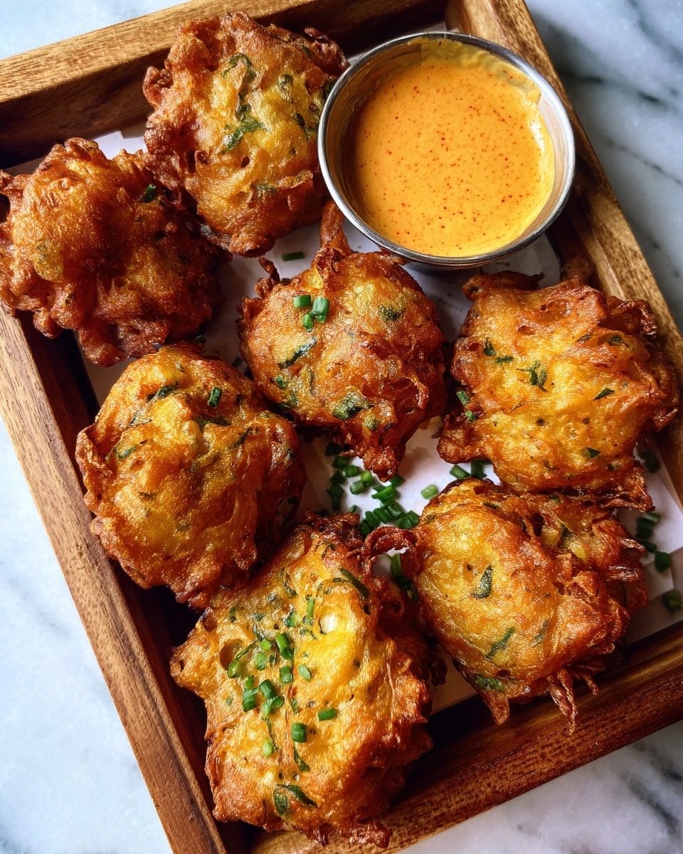 The image shows a rectangular wooden board filled with six pieces of golden-brown fried chicken wings, each coated with a crispy textured batter and sprinkled with small green herbs on top. On the top right corner of the board, there is a small white round bowl containing a creamy orange dipping sauce with some small green herb bits mixed in. The background is a white marbled texture. photo taken with an iphone --ar 4:5 --v 7