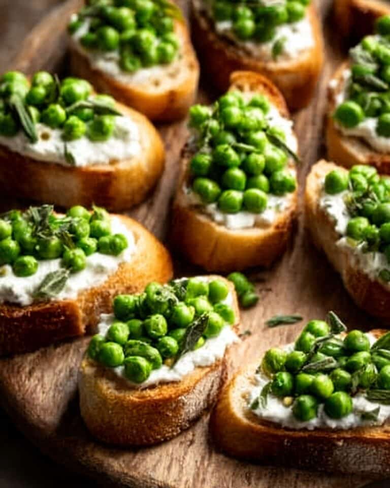 Ricotta Crostini with Peas and Mint Recipe