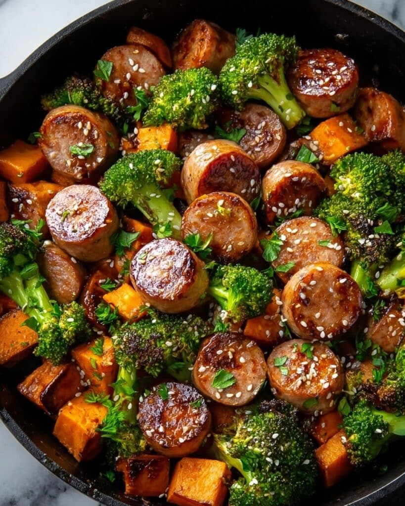 Honey Garlic Sausage and Sweet Potato Sheet Pan Dinner Recipe