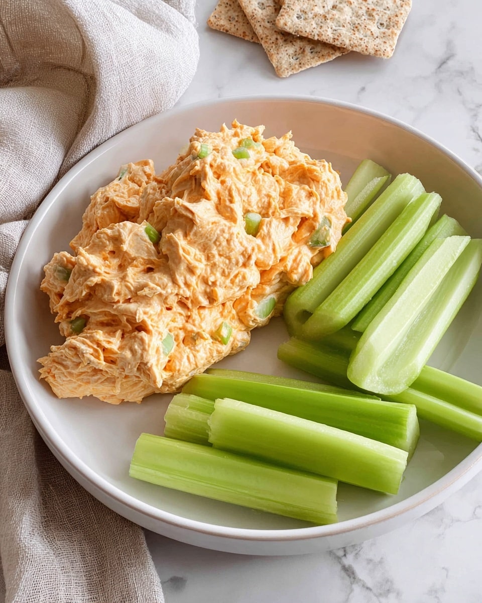 A white plate holds two main layers: on the left side, a thick, creamy mixture with a rough texture in a light orange color mixed with small green bits, looking like a soft dip. On the right side, neatly placed bright green celery sticks with smooth textures, cut into medium-sized pieces, forming a clean, fresh contrast. The plate rests on a white marbled surface with a light beige cloth slightly visible in the background and a piece of light brown cracker peeking from the upper right corner. photo taken with an iphone --ar 4:5 --v 7