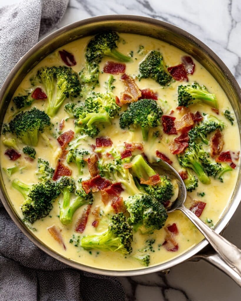 Creamy Garlic Parmesan Broccoli with Bacon Recipe