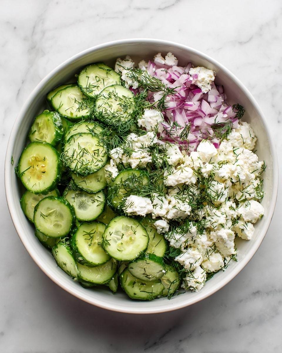 A clear glass bowl filled with a creamy white mixture that has visible chunks of bright red strawberries mixed throughout. On top, there is a scattered layer of half red strawberries, shiny golden-brown pretzels, and whole and chopped light brown pecans, adding texture and color contrast against the creamy base. The bowl is placed on a surface with a white marbled texture. photo taken with an iphone --ar 4:5 --v 7
