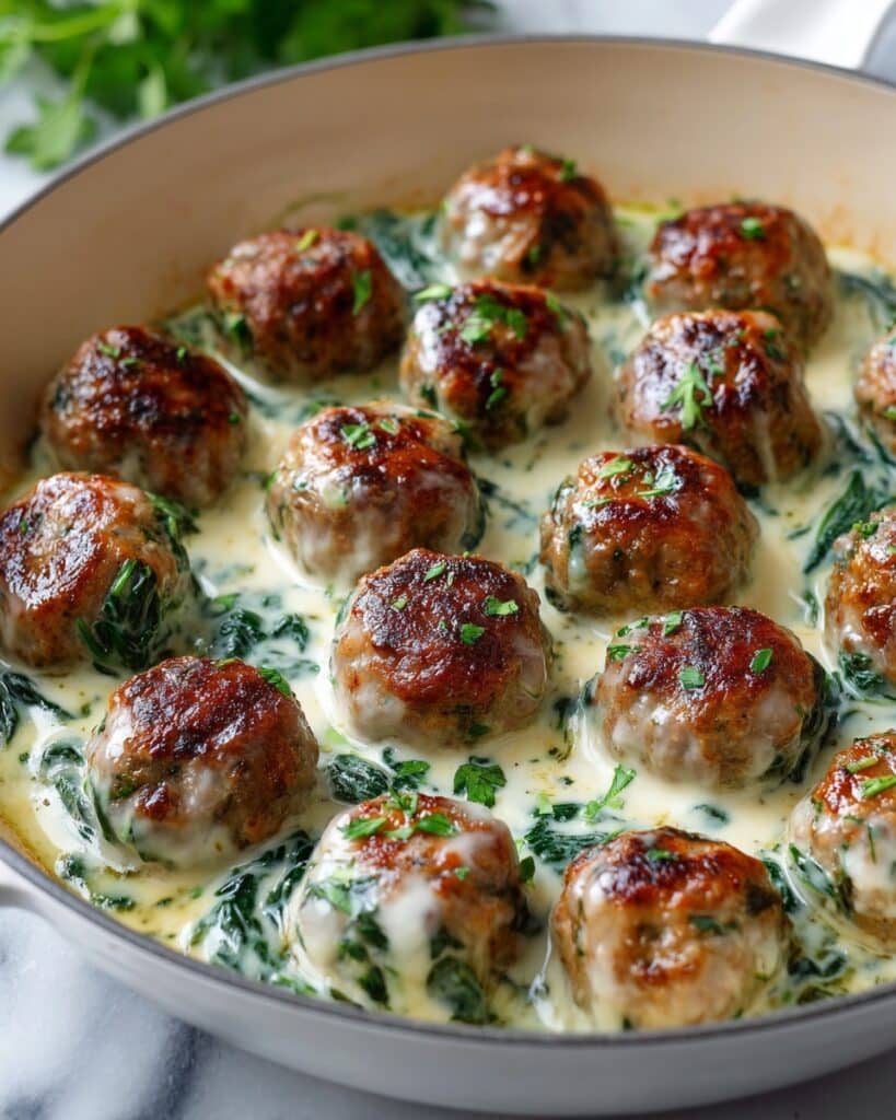 Baked Chicken Ricotta Meatballs with Spinach Alfredo Recipe