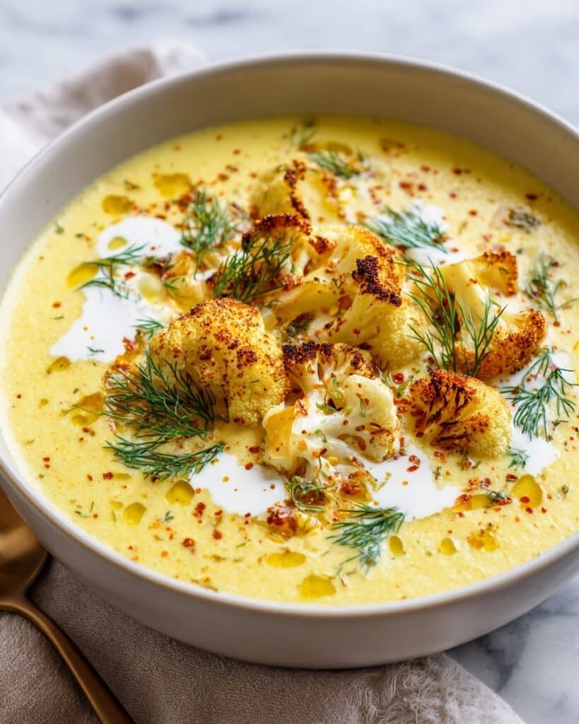 Roasted Cauliflower Soup with Spiced Lemon and Dill Recipe