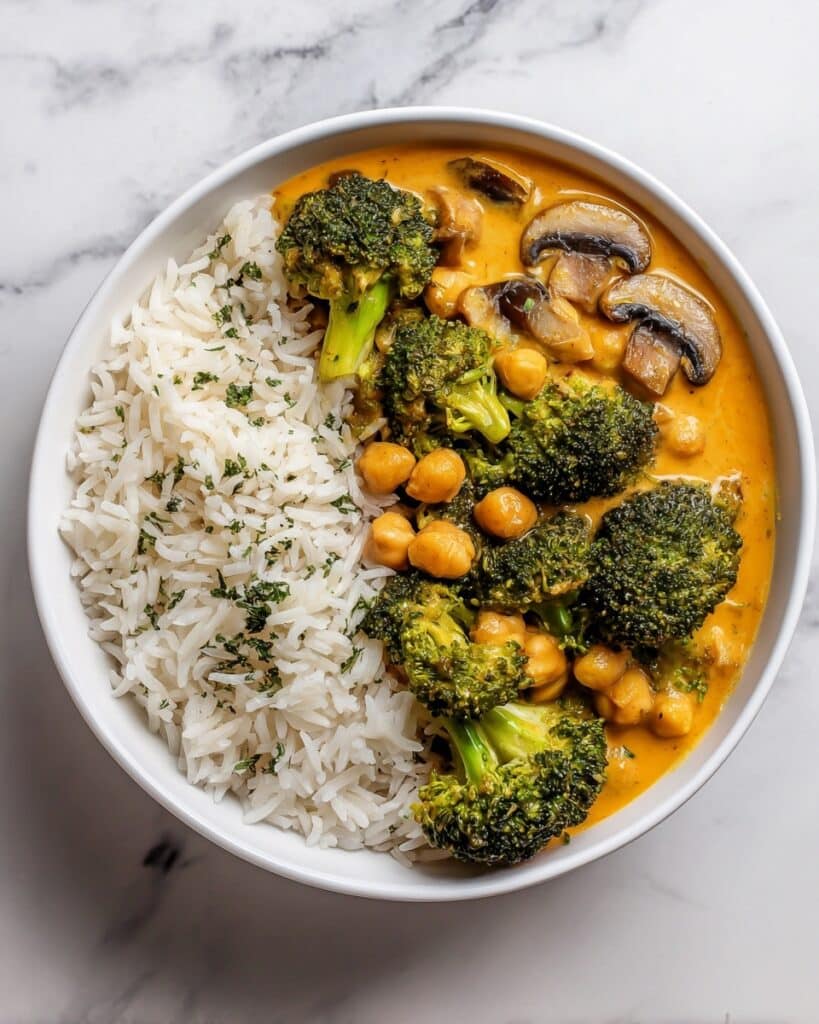 Curry de Brocoli, Pois Chiches et Champignons au Lait de Coco Recipe