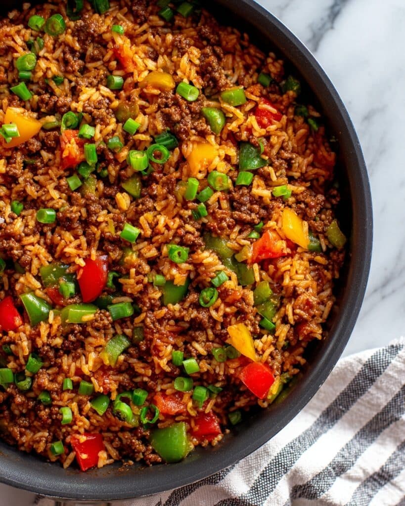 Unstuffed Pepper Skillet: Quick & Hearty One-Pan Dinner with Ground Beef, Bell Peppers, and Melty Cheese Recipe