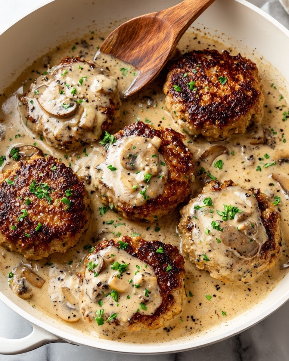Hamburger Steaks with Creamy Mushroom Gravy Recipe