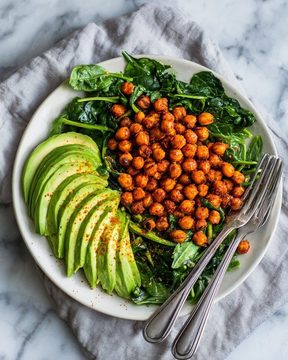 High Protein Chickpea Scramble with Crispy Edges and Creamy Spinach Recipe