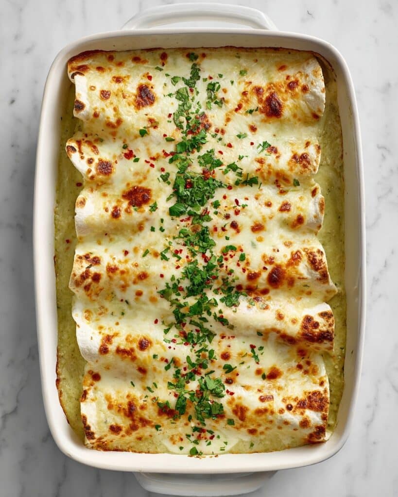 High Protein Chicken Enchiladas with Creamy Green Chili Sauce Recipe
