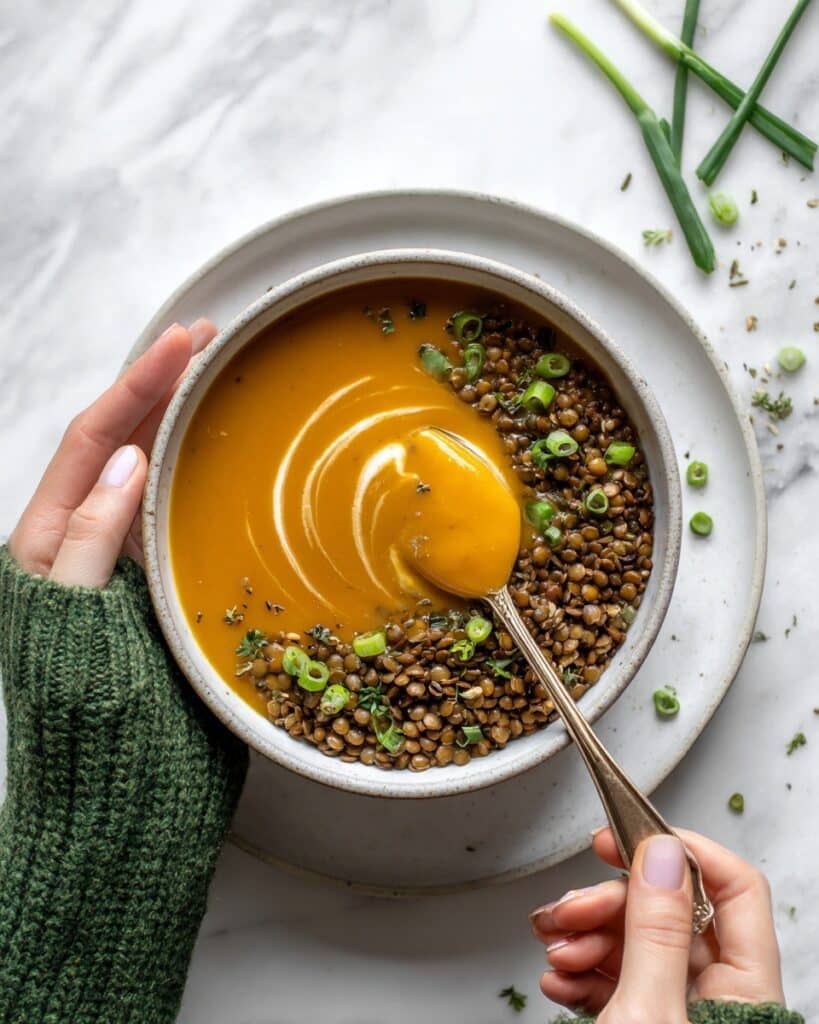 Butternut Squash Soup with Crispy Lentils Recipe