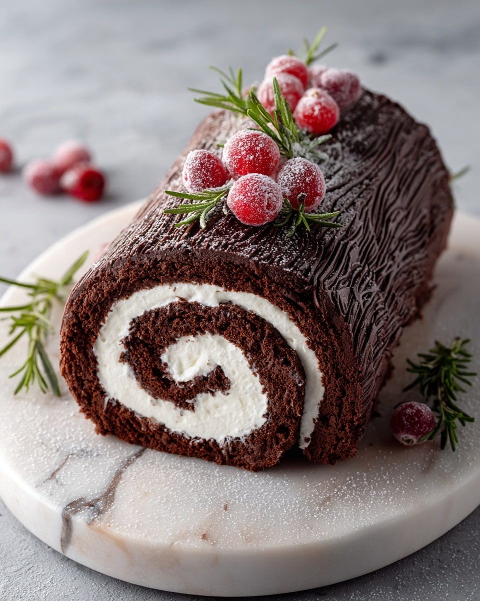Yule Log (Buche De Noel) Recipe with Mascarpone Filling and Chocolate Ganache Recipe